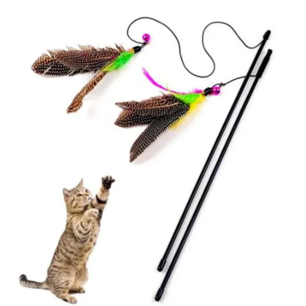Funny Kitten Cat Teaser Interactive Toy Rod with Bell and Feather